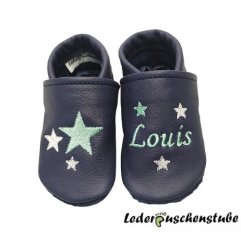 Lederpusche Namen mint und 3 Sterne mint-weiß-grau und 3 unterschiedliche Sterne